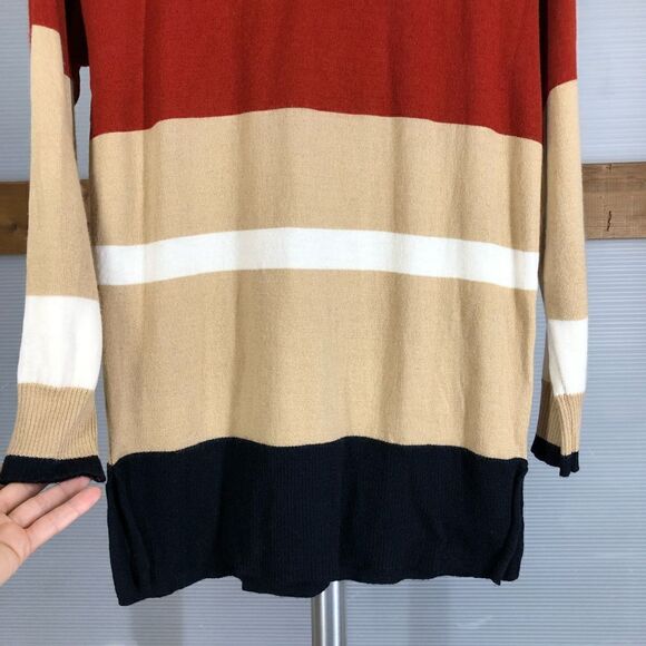 Bartolini merino wool blend colorblock turtleneck burnt red tan white sz M - Picture 4 of 7